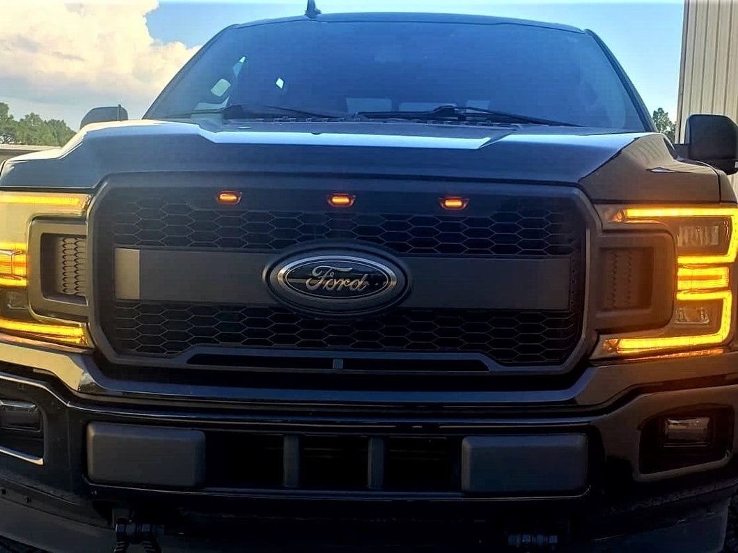 MP Concepts Upper Replacement Grille with LED DRL; Matte Black (18-20 F-150, Excluding Raptor)