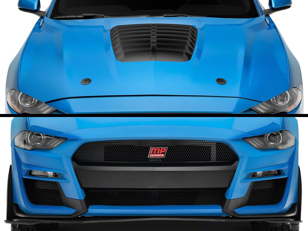 GT500 Style Hood and Front Bumper Combo Kit; Unpainted (18-23 Mustang GT, EcoBoost)