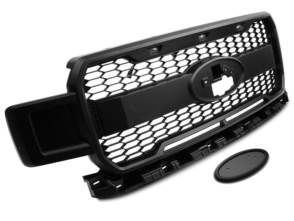 Upper Replacement Grille with LED DRL and Emblem Housing; Matte Black (18-20 F-150, Excluding Raptor)