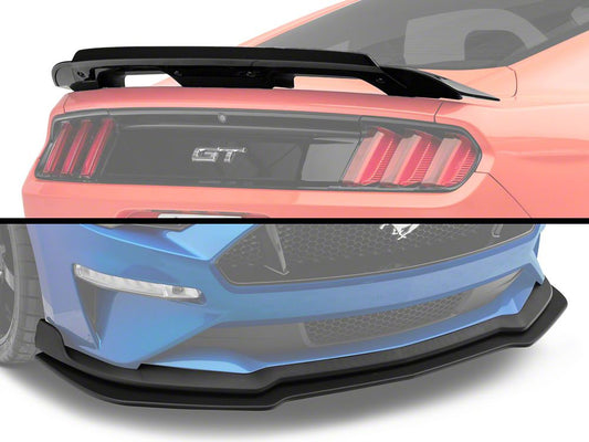 Chin Spoiler and GT500 Style Rear Spoiler with Wicker Bill Add-On (18-23 Mustang GT Fastback w/o Performance Pack, EcoBoost w/o Performance Pack)